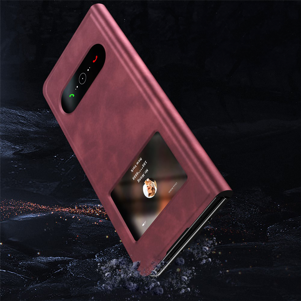 Samsung Galaxy Z Fold7 Leder Tasche Small Window View Flip Case Vintage Look - Schwarz