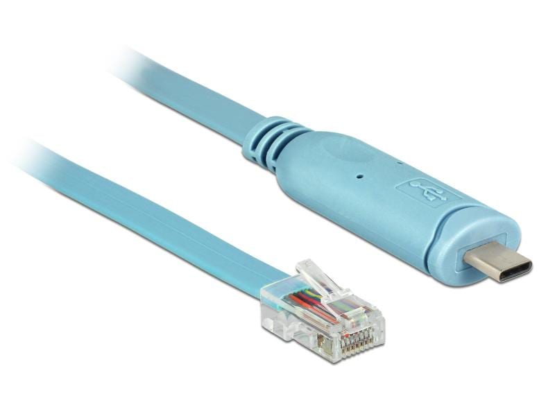 Delock Konsolenkabel USB-C - RJ45 RS-232, Cisco kompatibel, Delock Adapter USB 2.0 Typ-C Stecker zu 1 x Seriell RS-232 RJ45 Stecker 3,0 m blau