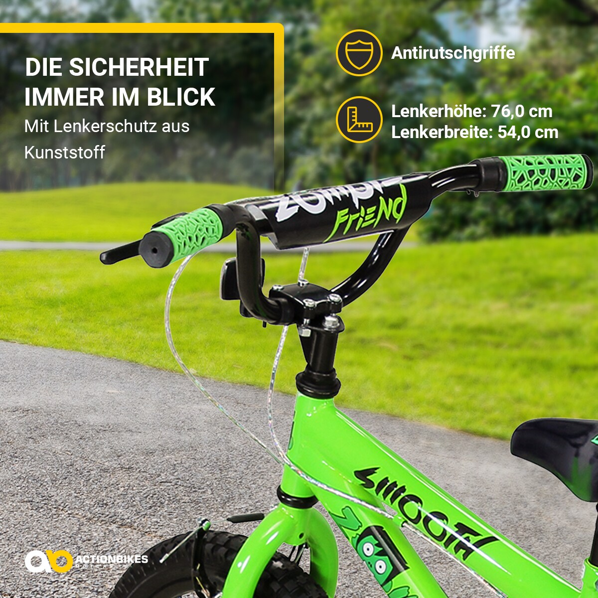 Actionbikes Kinderfahrrad Zombie 16 Zoll, V-Brake-Bremsen, höhenverstellbar, Stützräder, Reflektoren