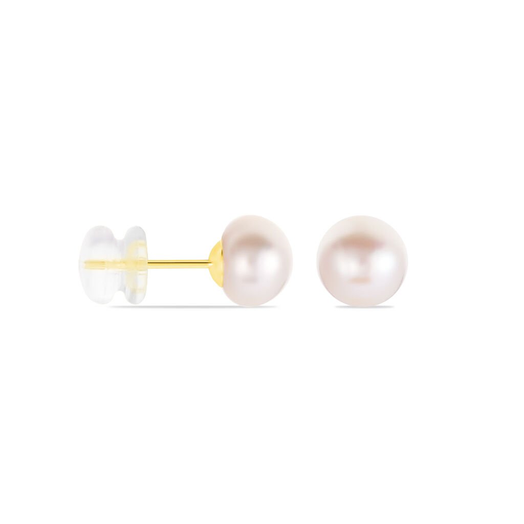 Boucles D'oreilles Puces Kesya Nacres Bouton Or Jaune Perle De Culture