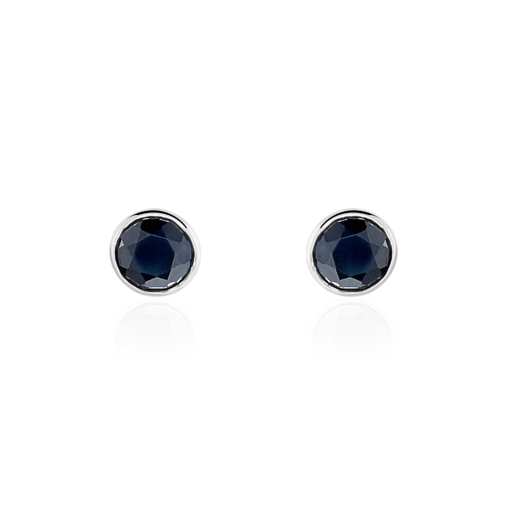 Boucles D'oreilles Puces Edy Serti Clos Or Blanc Saphir