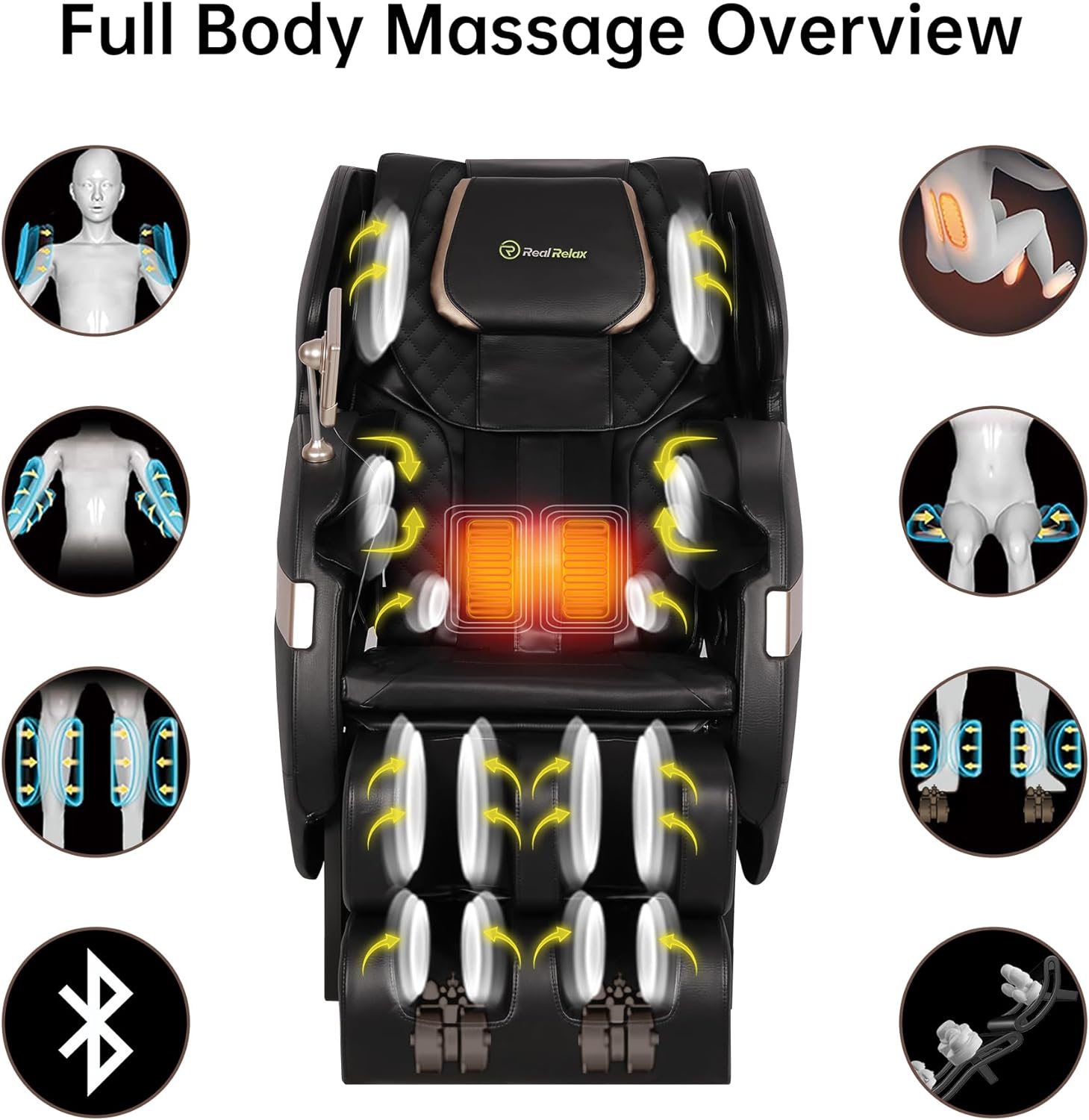 Poltrona de Massagem Real Relax 2024 com Trilho S de Núcleo Duplo, Massagem Corporal Completa, Reclinável com Gravidade Zero e Controle por Aplicativo, Preta e Cinza
