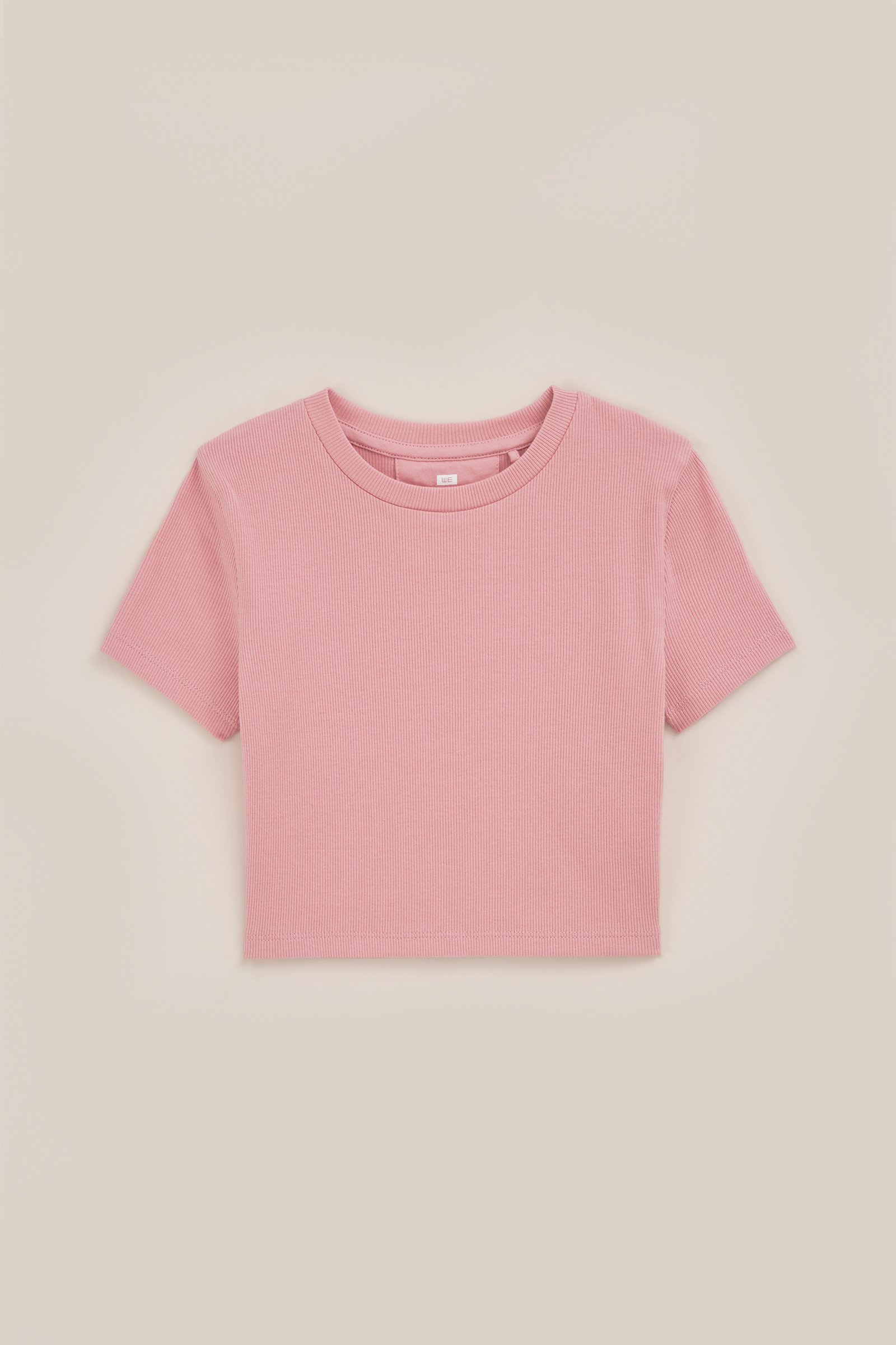 Meisjes cropped T-shirt van ribstof WE Fashion Lichtroze