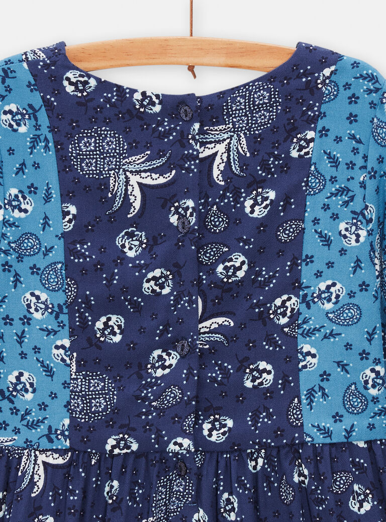 Robe bleue imprimée façon patchwork pour fille