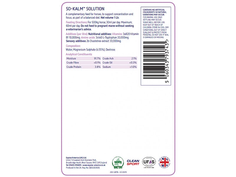 So Kalm Solution Equine America 1 liter
