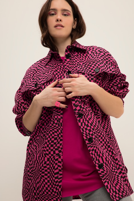 Hemdjacke, oversized, Karo, Hemdkragen, Langarm