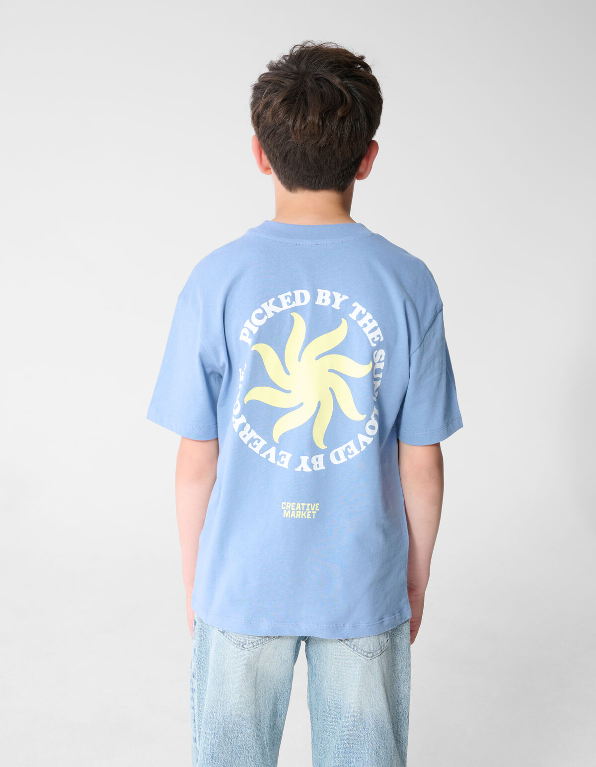 Market Artwork T-shirt Blauw