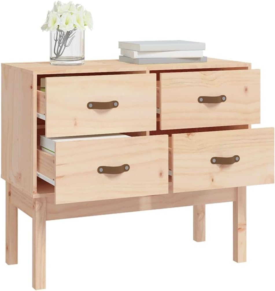 Konsole aus massivem Kiefernholz, 90 x 40 x 78 cm, mit 4 Schubladen, Schrank für Wohnzimmer, Schlafzimmer, Büro, Ausstellungsfläche für dekorative Gegenstände, solide Struktur