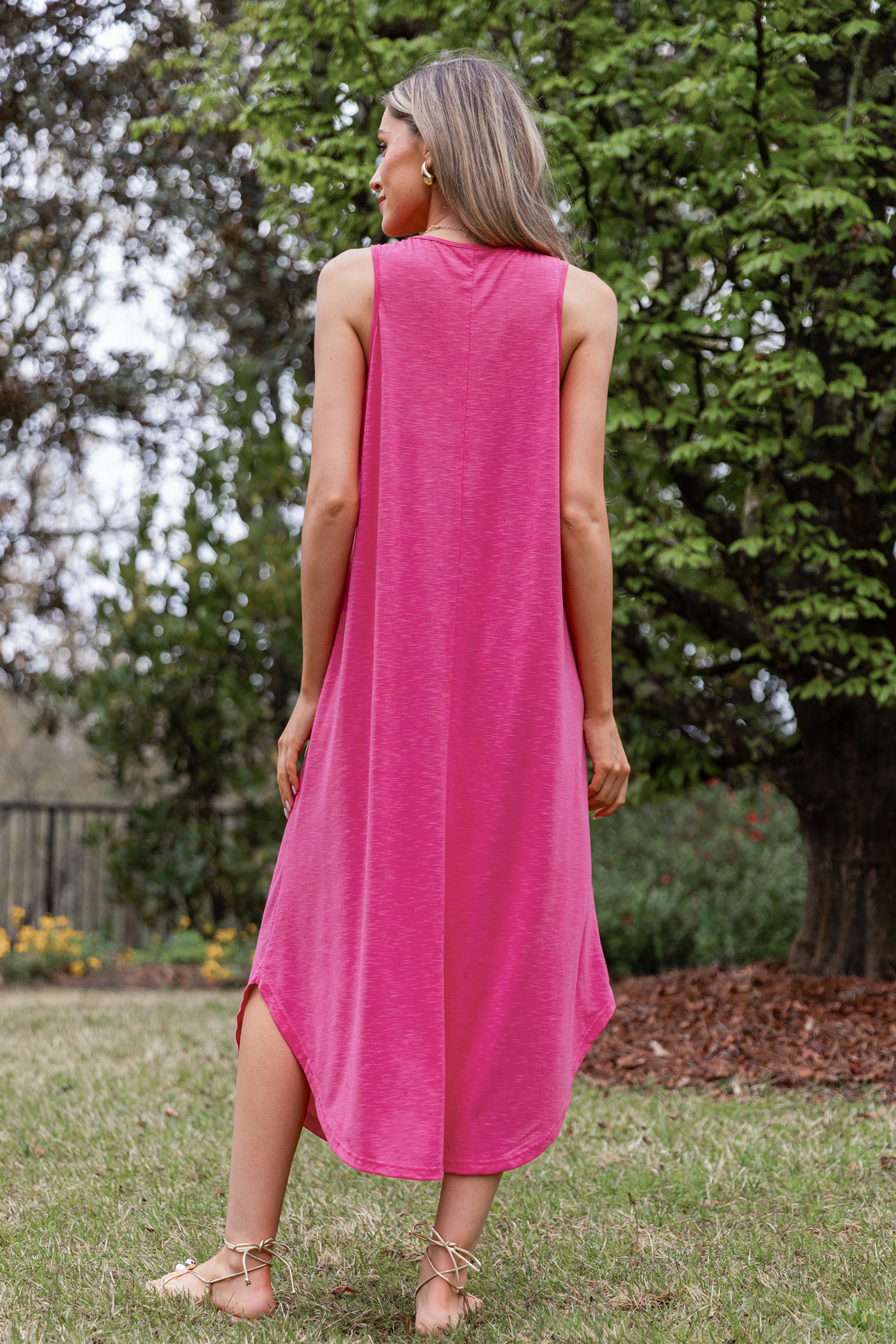 Robe maxi ample sans manches fuchsia