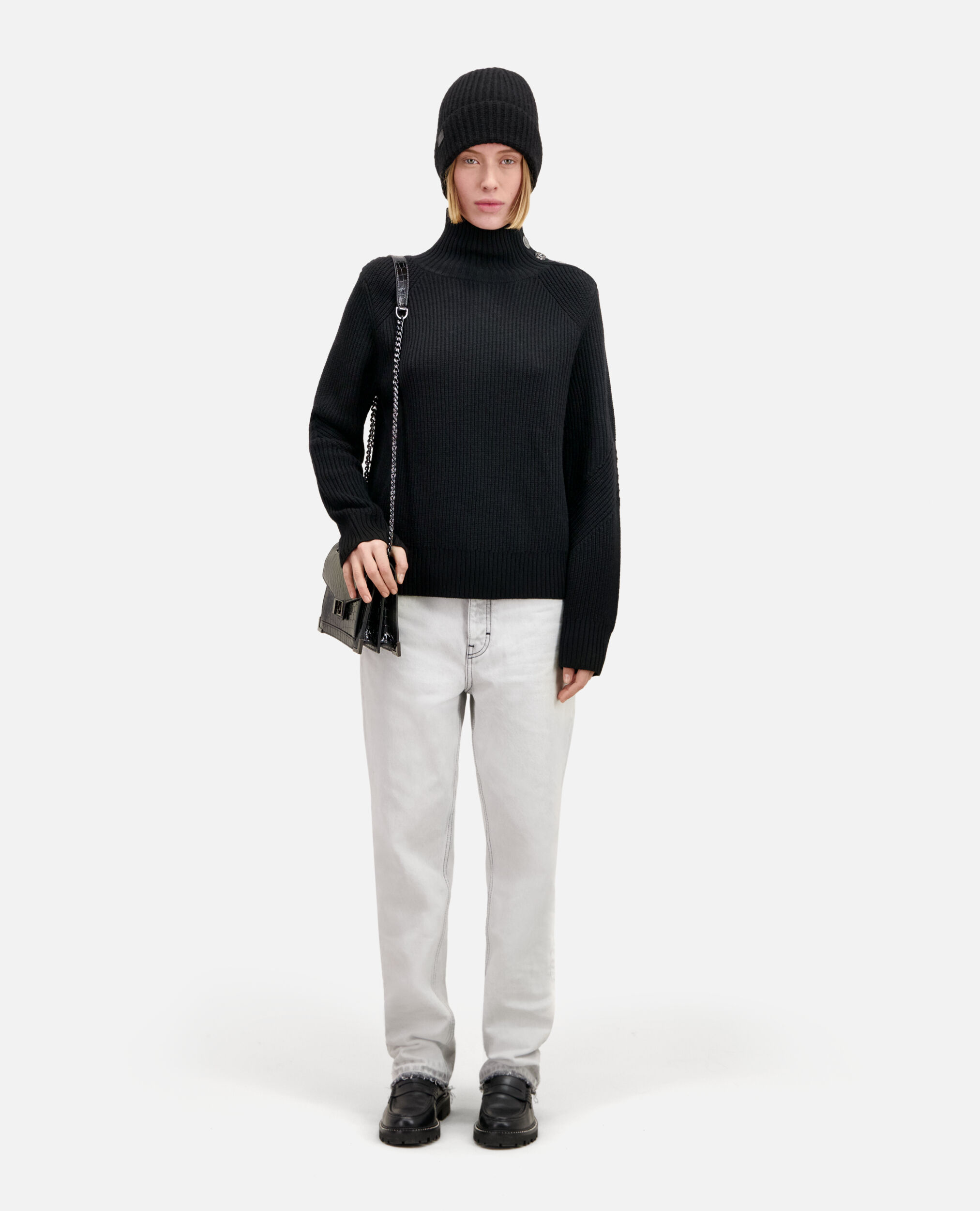 Black wool sweater with bijou buttons