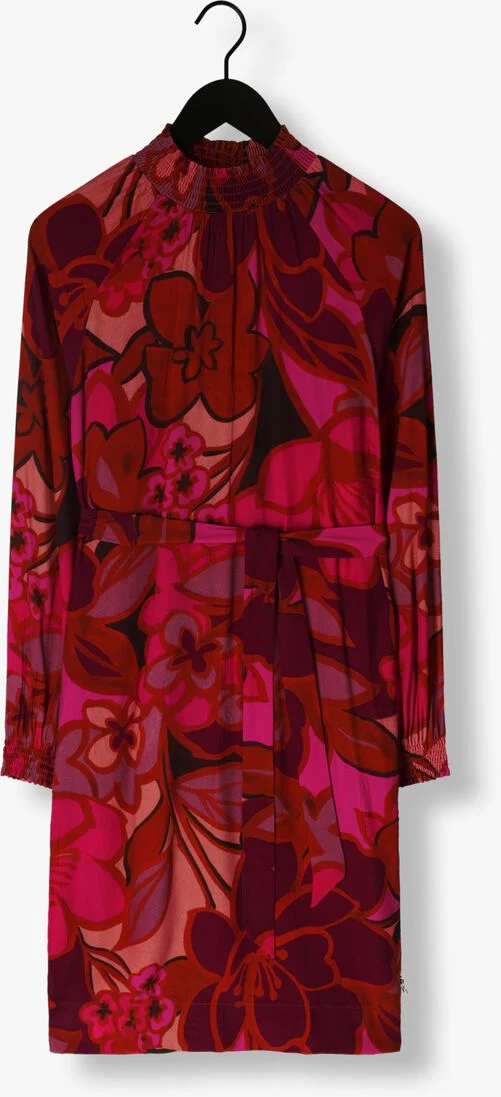 JANSEN AMSTERDAM roze jansen amsterdam mini jurk wfp598 dress print with smocked turtle neck