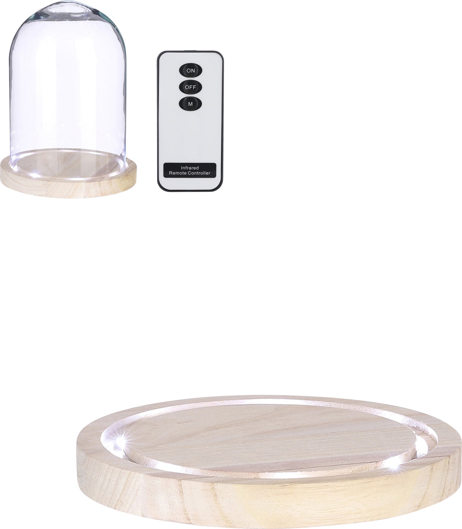 Mica Decorations onderzetter voor stolp D 18 H 2 cm met 8 lampjes wit
