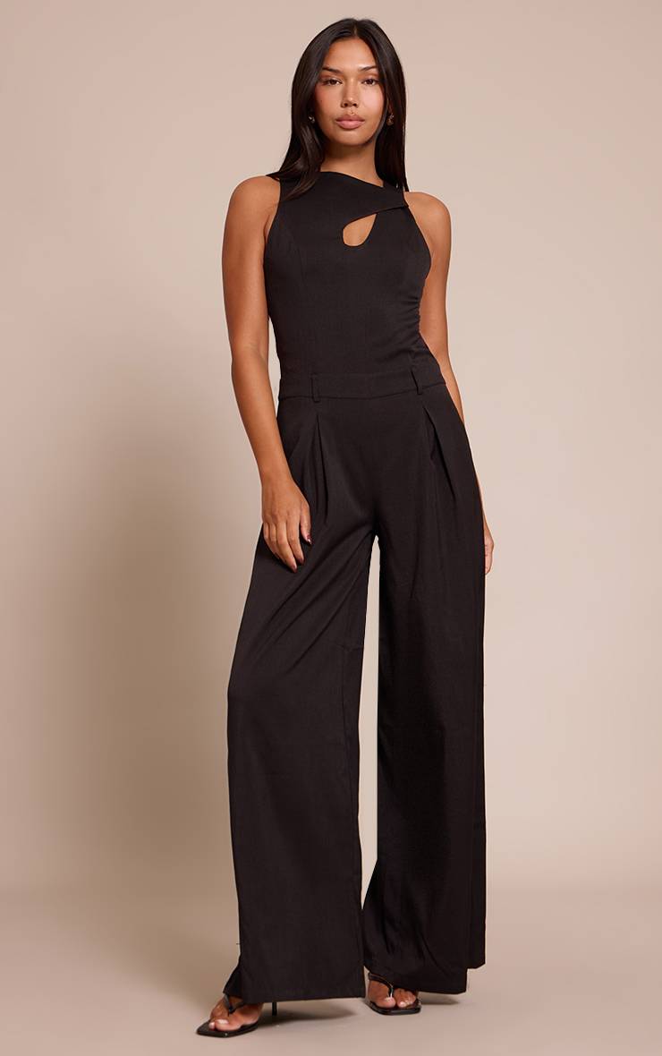 Noir Combinaison Pantalon Large Tissée À Découpe Œillet