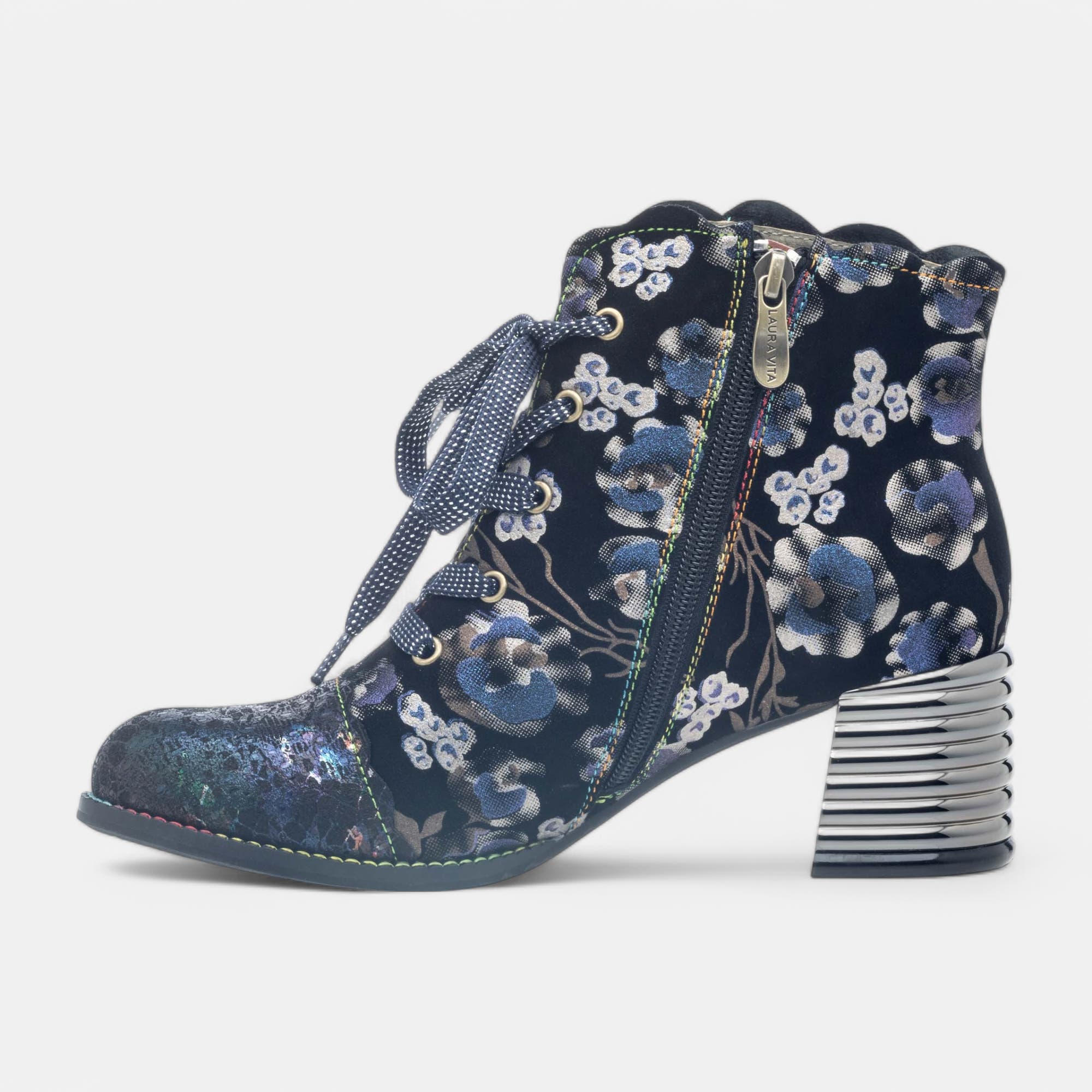 Bottines à lacets à talon Femme en cuir bleu