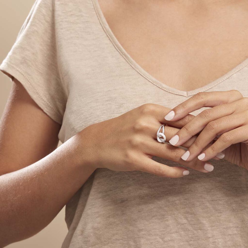 Bague Link Argent Blanc Céramique Et Oxyde De Zirconium