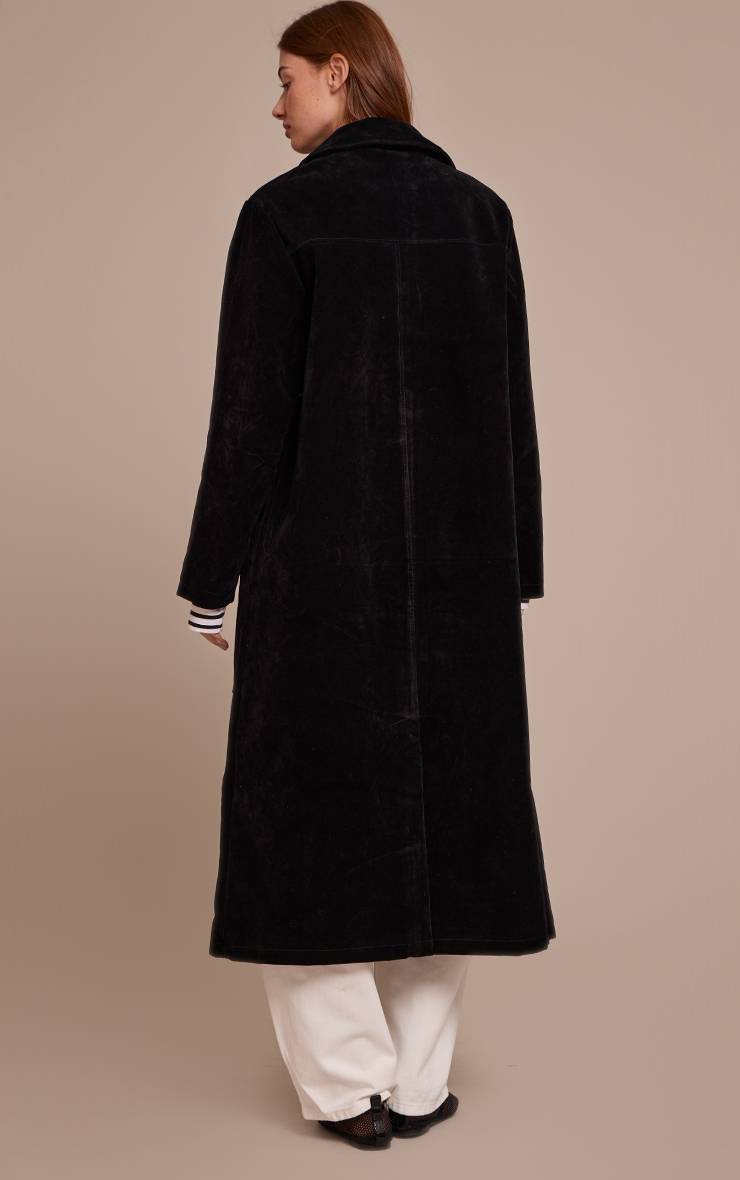 Noir Manteau Long En Synthétique À Boutons