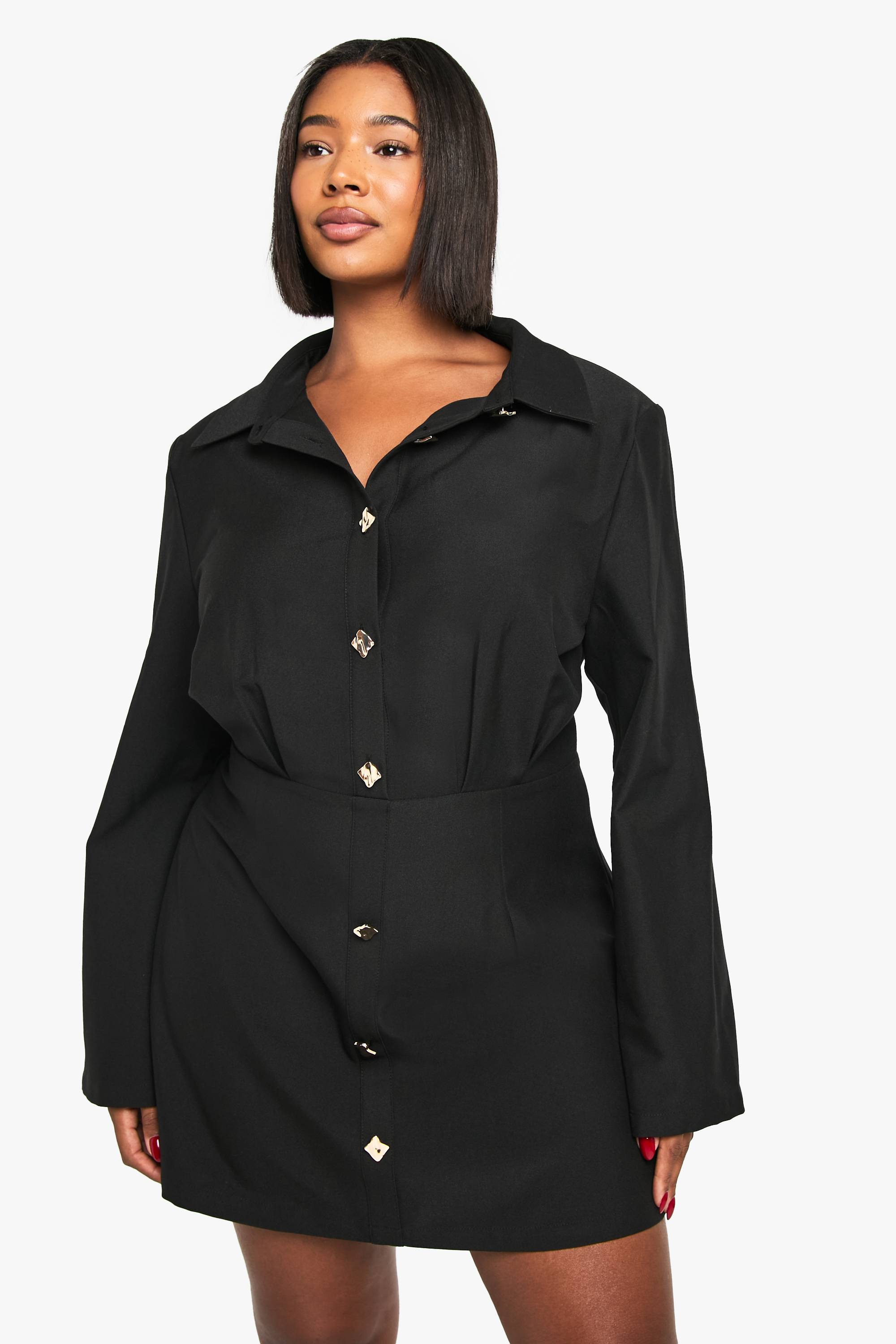boohoo Robe chemisier à boutons dorés Plus