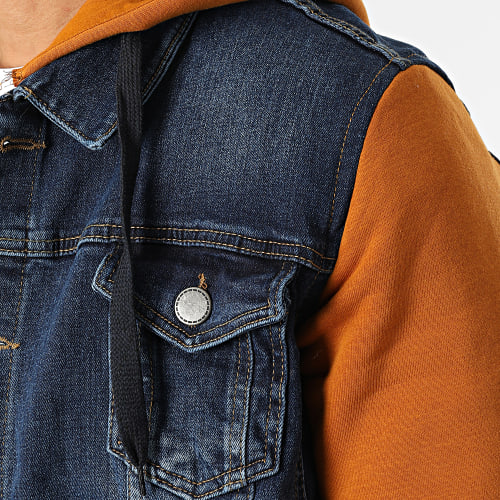 Veste Jean Capuche 1944 Bleu Denim Orange
