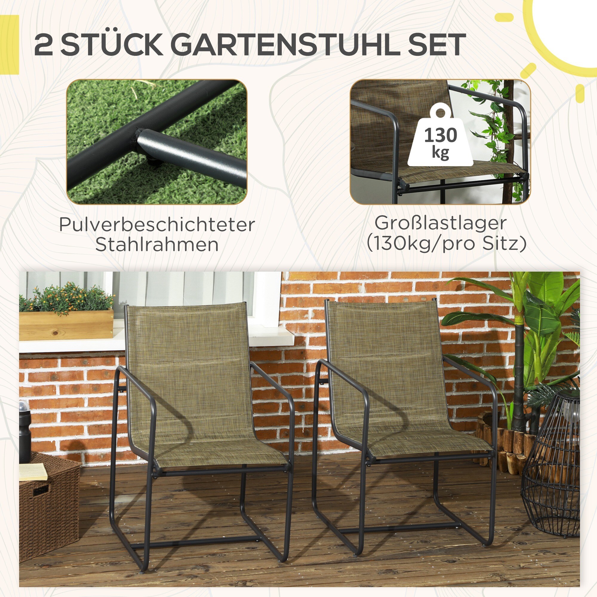 Outsunny Gartenstuhl mit verstellbaren Füßen braun 54L x 66,5B x 88H cm
