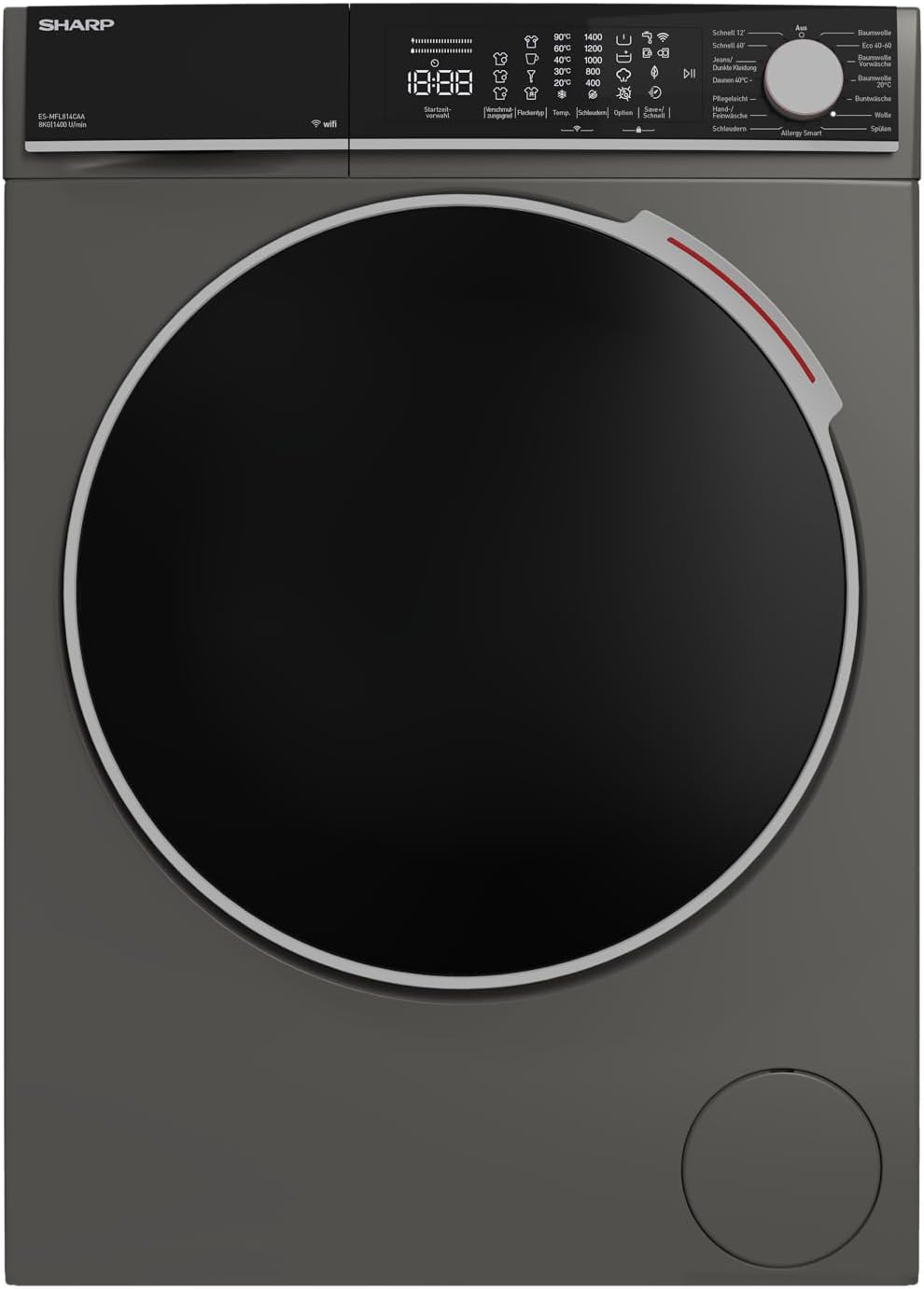 SHARP ES-MFL814CAA-DE Waschmaschine Frontlader | 8 kg | 1400 U/min | Energieklasse A | Inverter Motor | AquaStop | LED-Touchdisplay | Dampf | Microfiber Filter | Espresso Gray