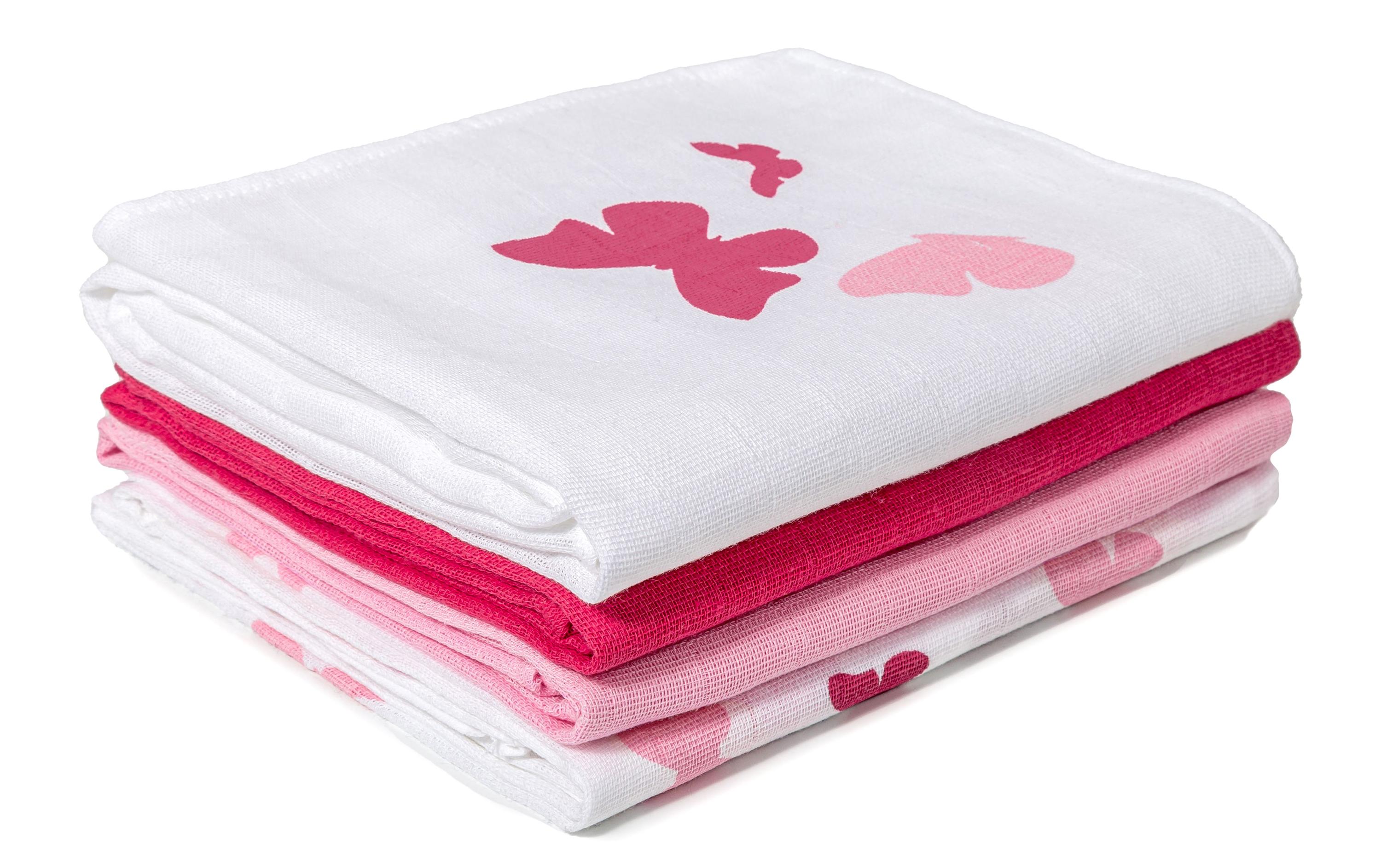 Mulltuch 4-er Set 80 x 80 cm Rosa/Rot SchmetterlingMulltücher 80 x 80 cm