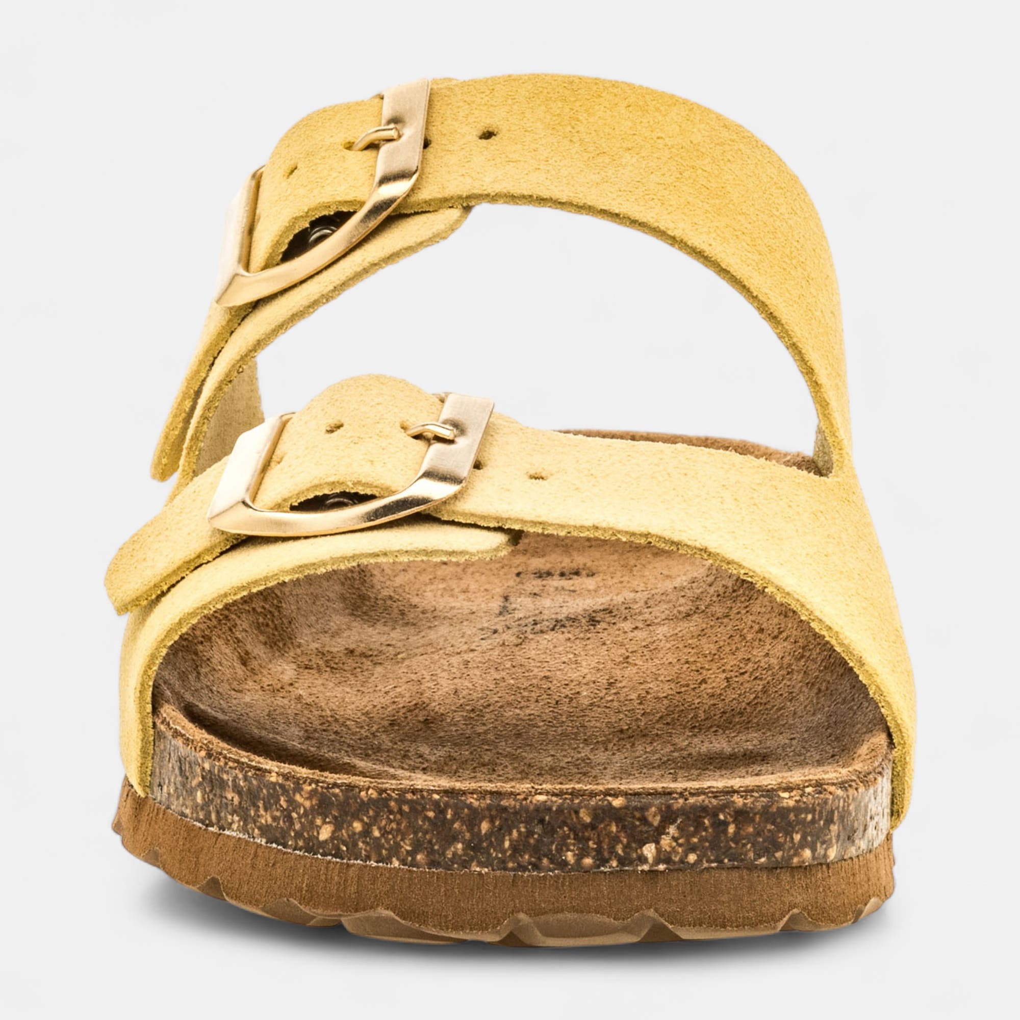 Mules semelle liège Femme en cuir jaune