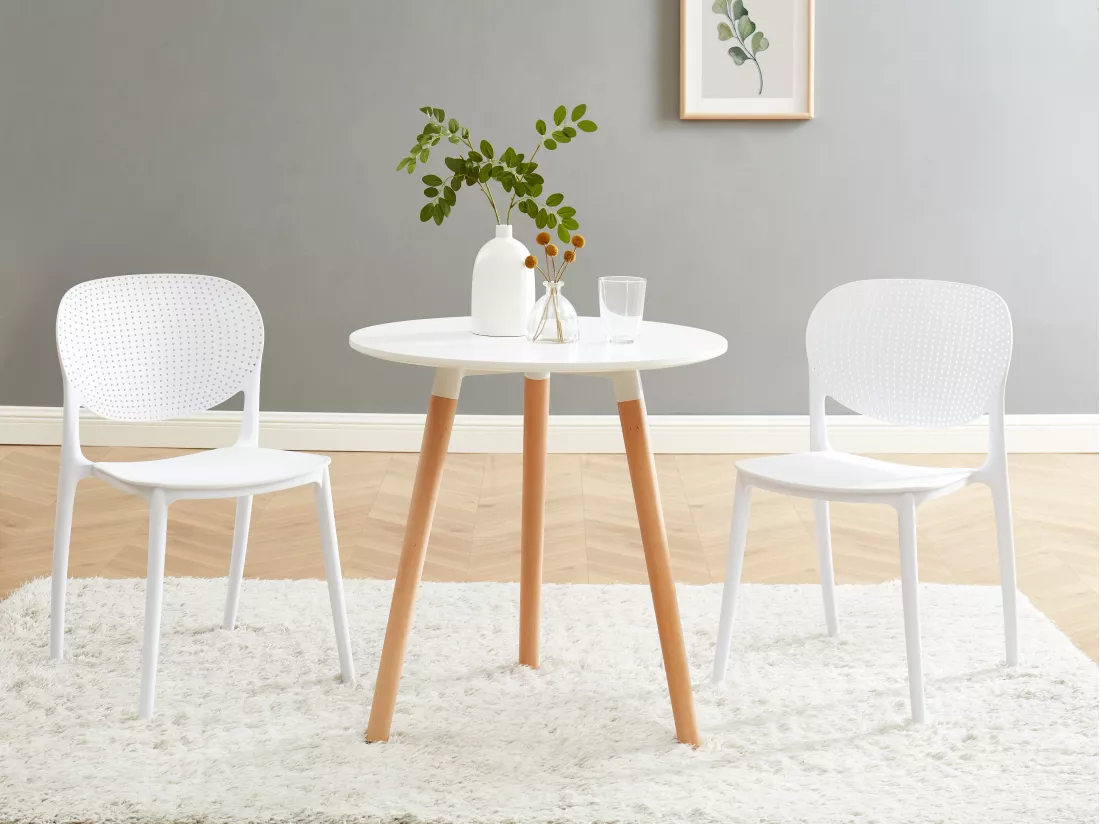 Table à manger 2 personnes en MDF et hêtre - Blanc - ROLENA