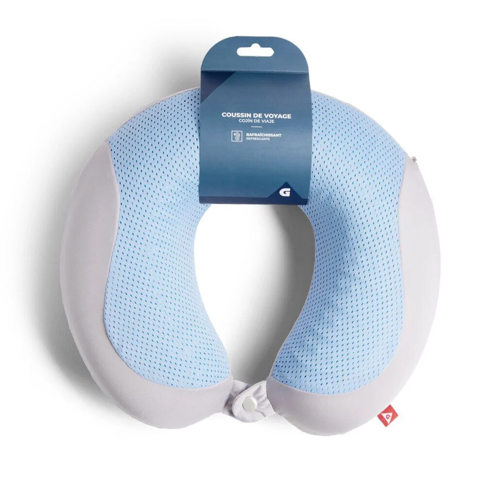 Coussin de voyage rafraîchissant bleu et gris 30x30xH10cm