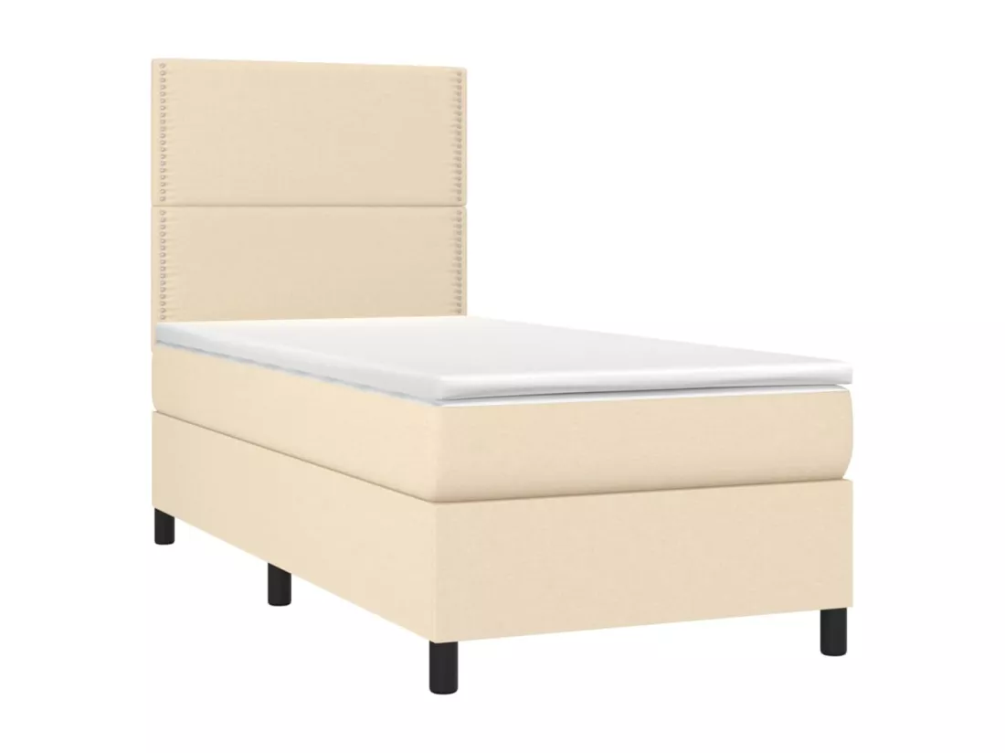 Sommier tapissier avec matelas et LED Crème 90x190 cm Tissu