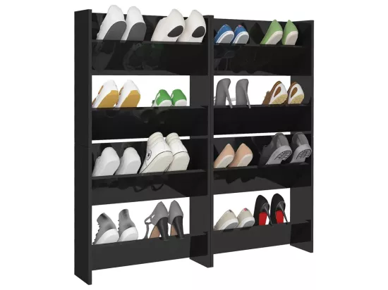 Armoires à chaussures murales 4 pcs Noir brillant 60x18x60 cm