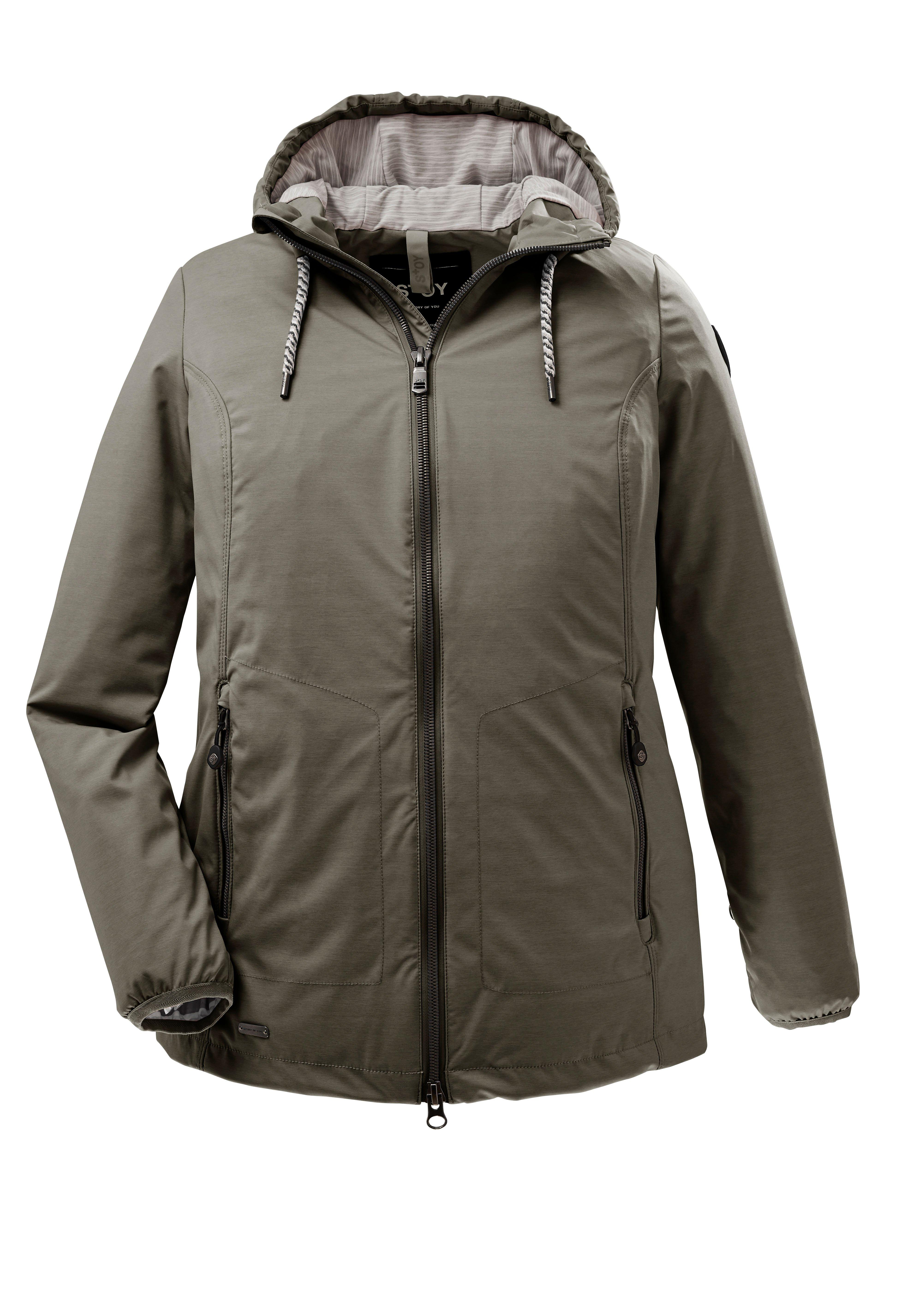 Softshelljacke mit regulierbarer Kapuze und Saum