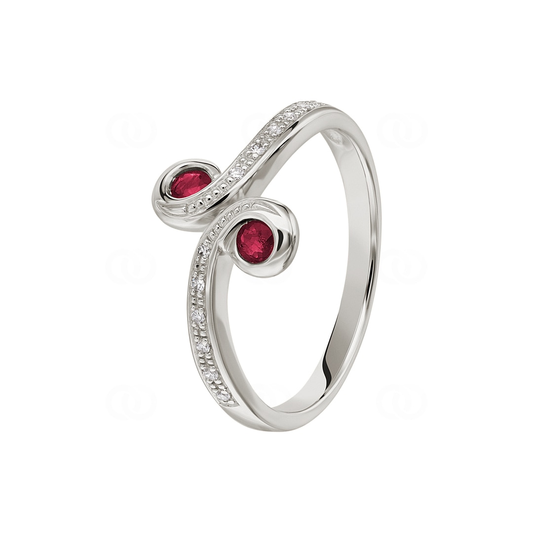 Rubinring 750/18 K Weissgold mit Diamanten 0.05 ct H/si
