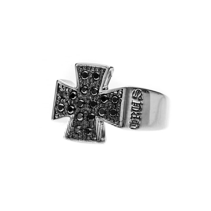 Bague Homme Croix Pavée Noire Argent
