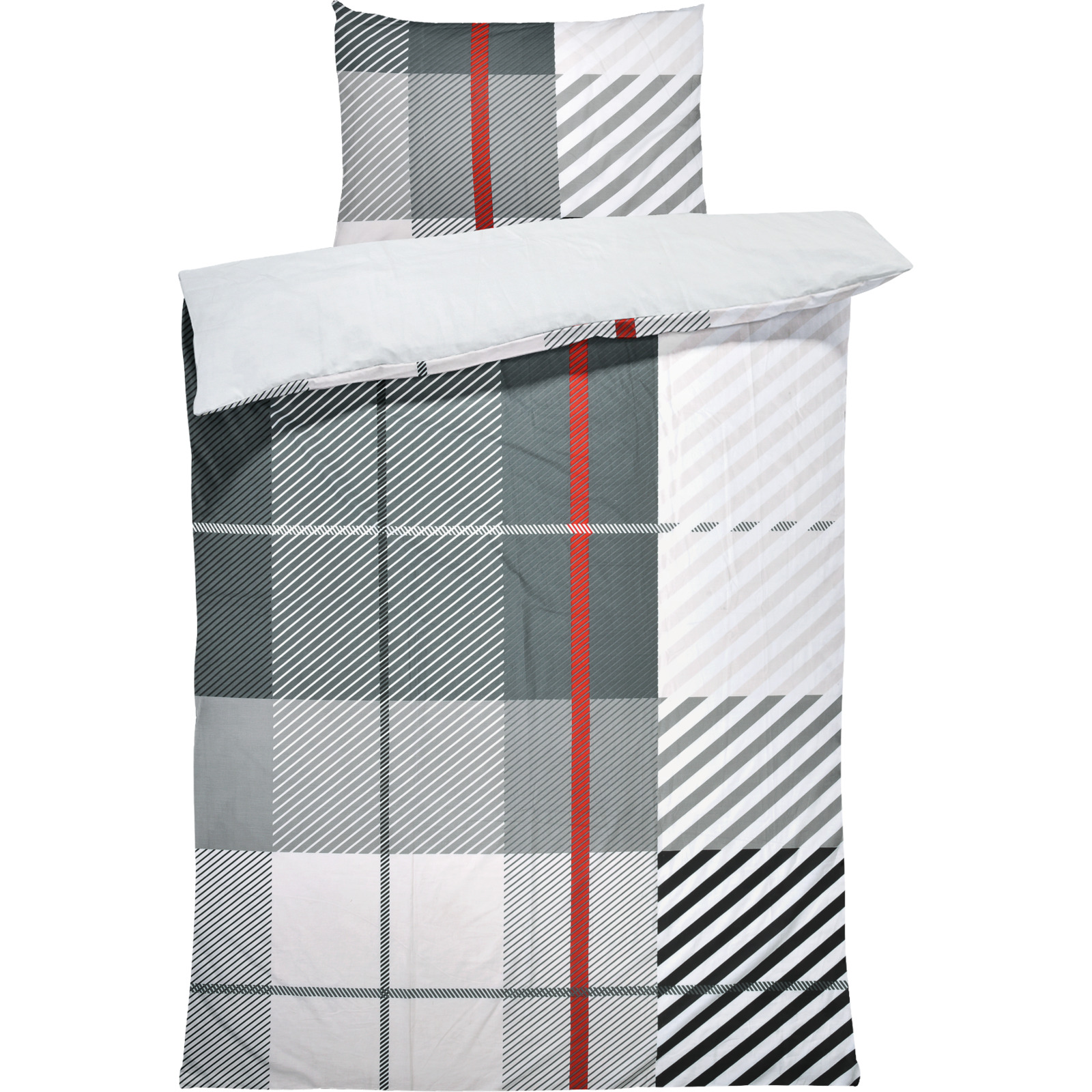 Bettwäsche Renforce Karomuster grau 160x210 65x100 Bettanzug Nord