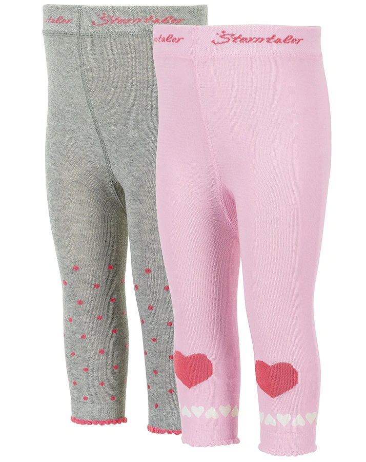 Leggings HERZEN & TUPFEN 2er-Pack in grau melange/rosa