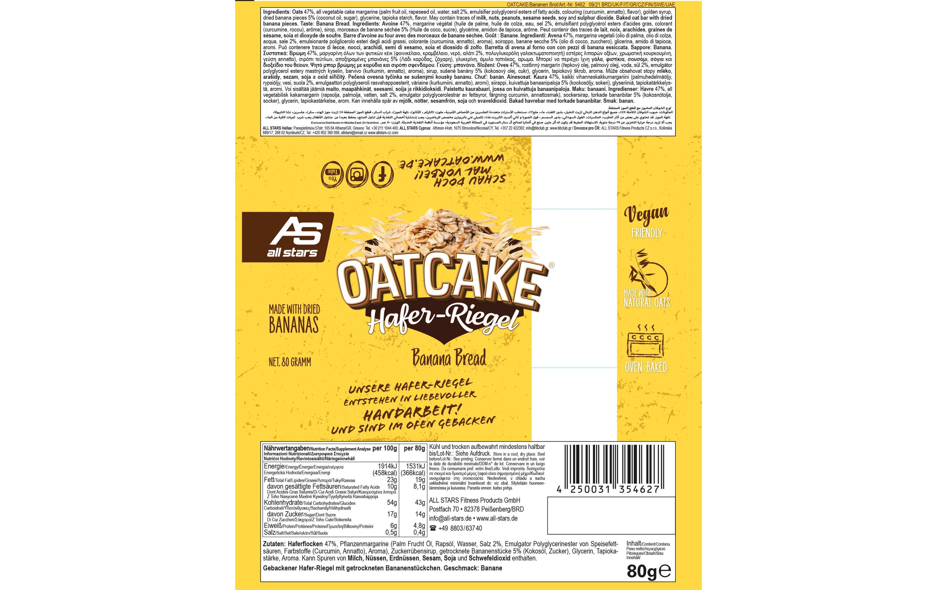 Oat Cake Bar Banana Bread 12 x 80 gHaferflocken Riegel