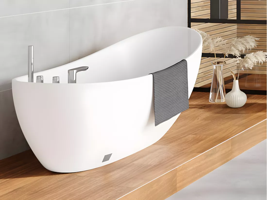 Baignoire îlot NATALIA avec robinetterie - 220L - L150 x P75 x H70cm - Blanche