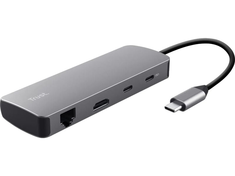Trust Dalyx 8-in-1-Multiport-Adapter Eleganter Multiport-Adapter aus Aluminium