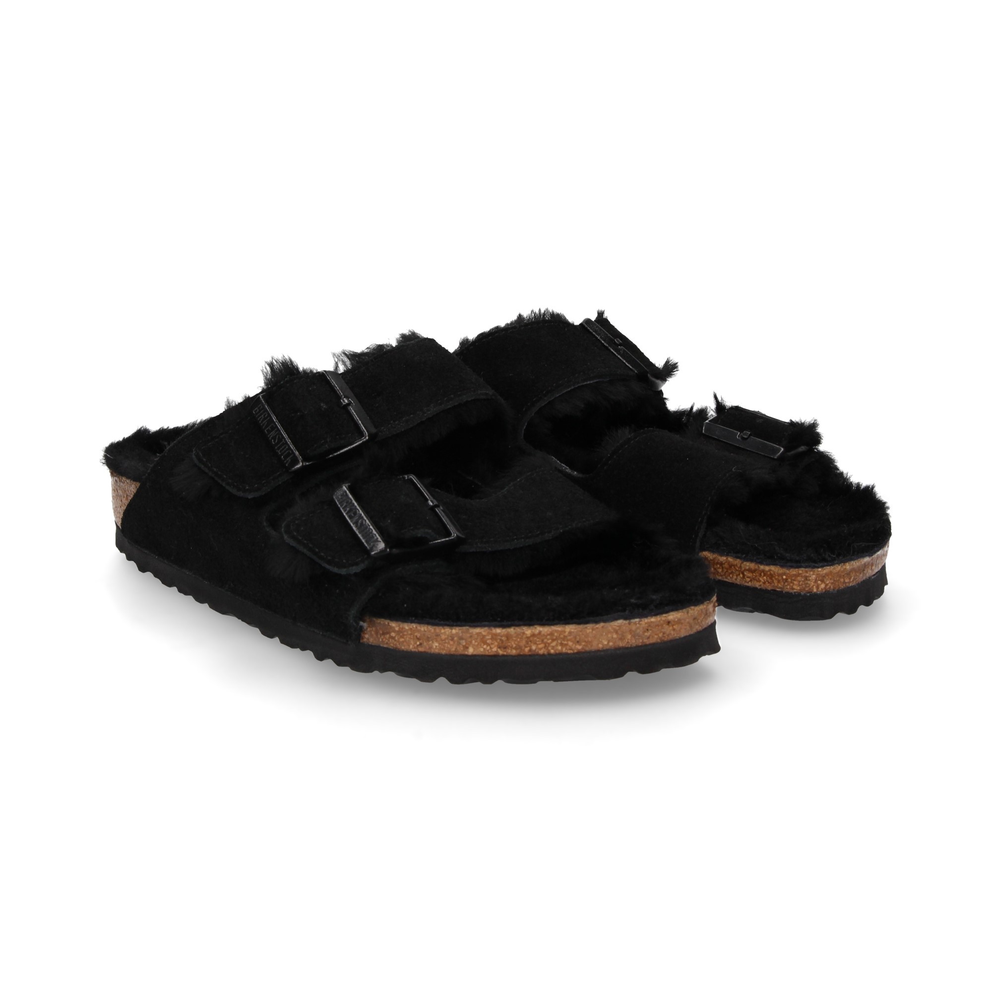 Arizona Shearling Suede Narrow Black Sandals