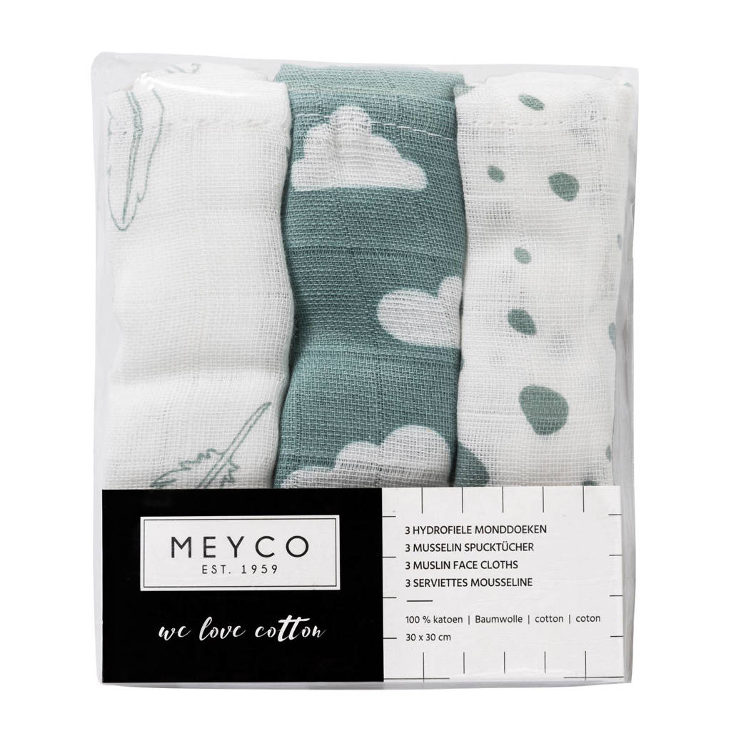 Geweldig.hydrofiele monddoekjes 30x30 cm (3 stuks) jade/wit