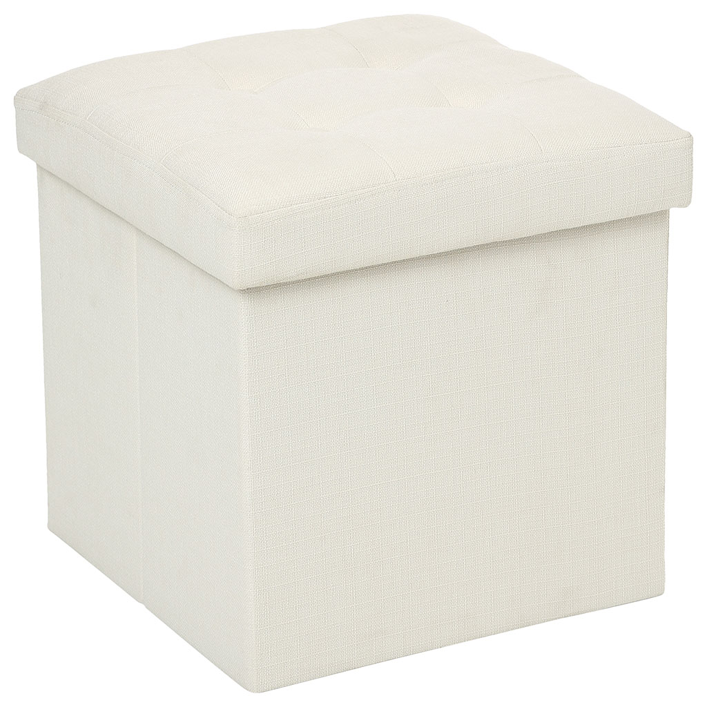 Pouf de rangement polyester beige 38x38cm
