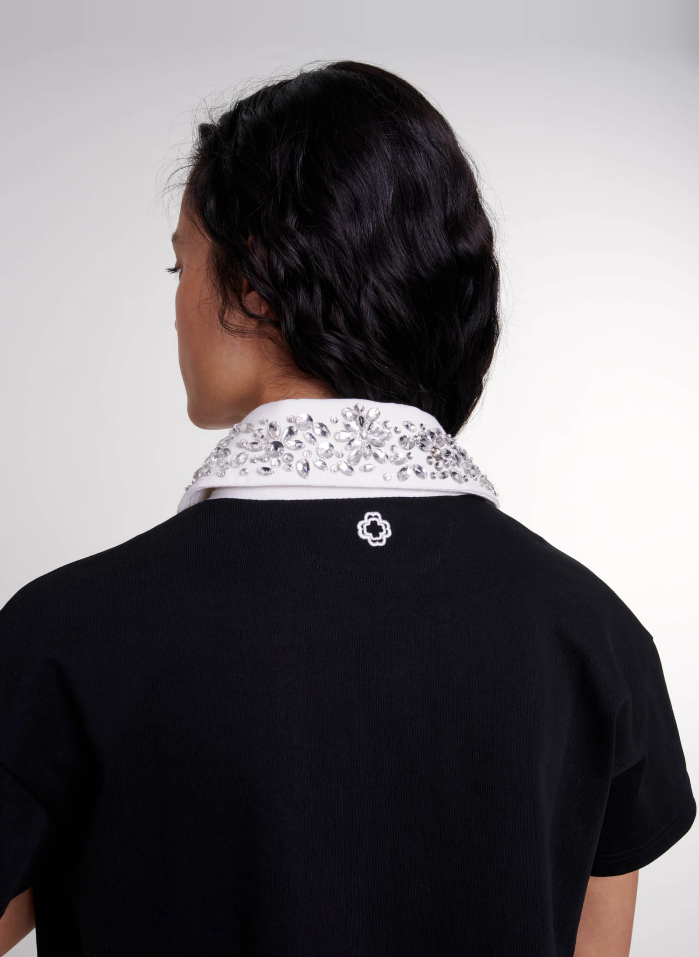 Robe courte col polo en coton | Noir