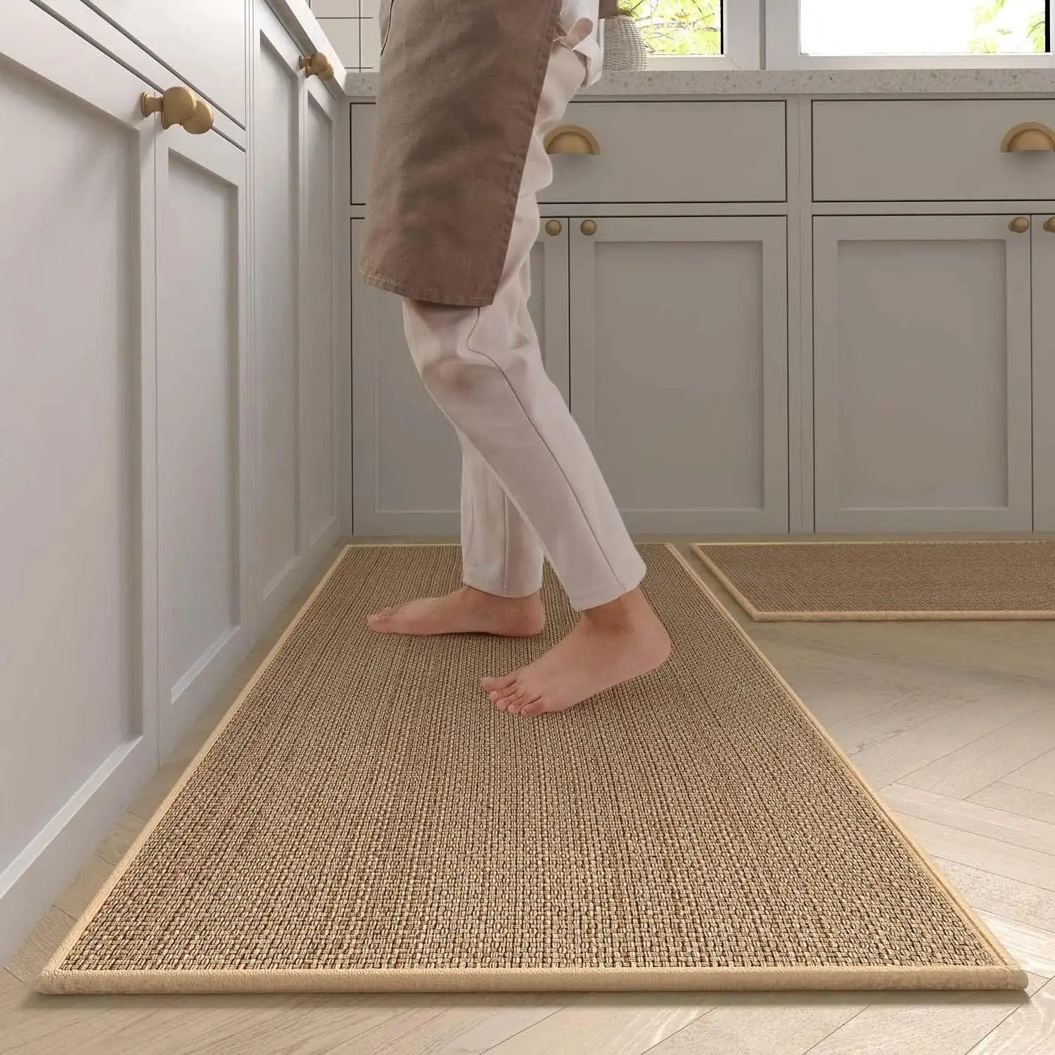 Faux Woven Washable Non-slip Kitchen Rug | Faux Sisal Running Floor Mat