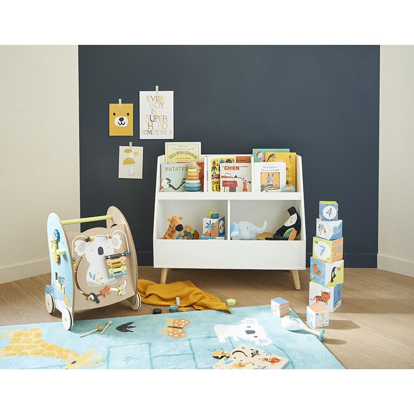 Tapis de chambre tufté imprimé marelle et animaux - Ecru