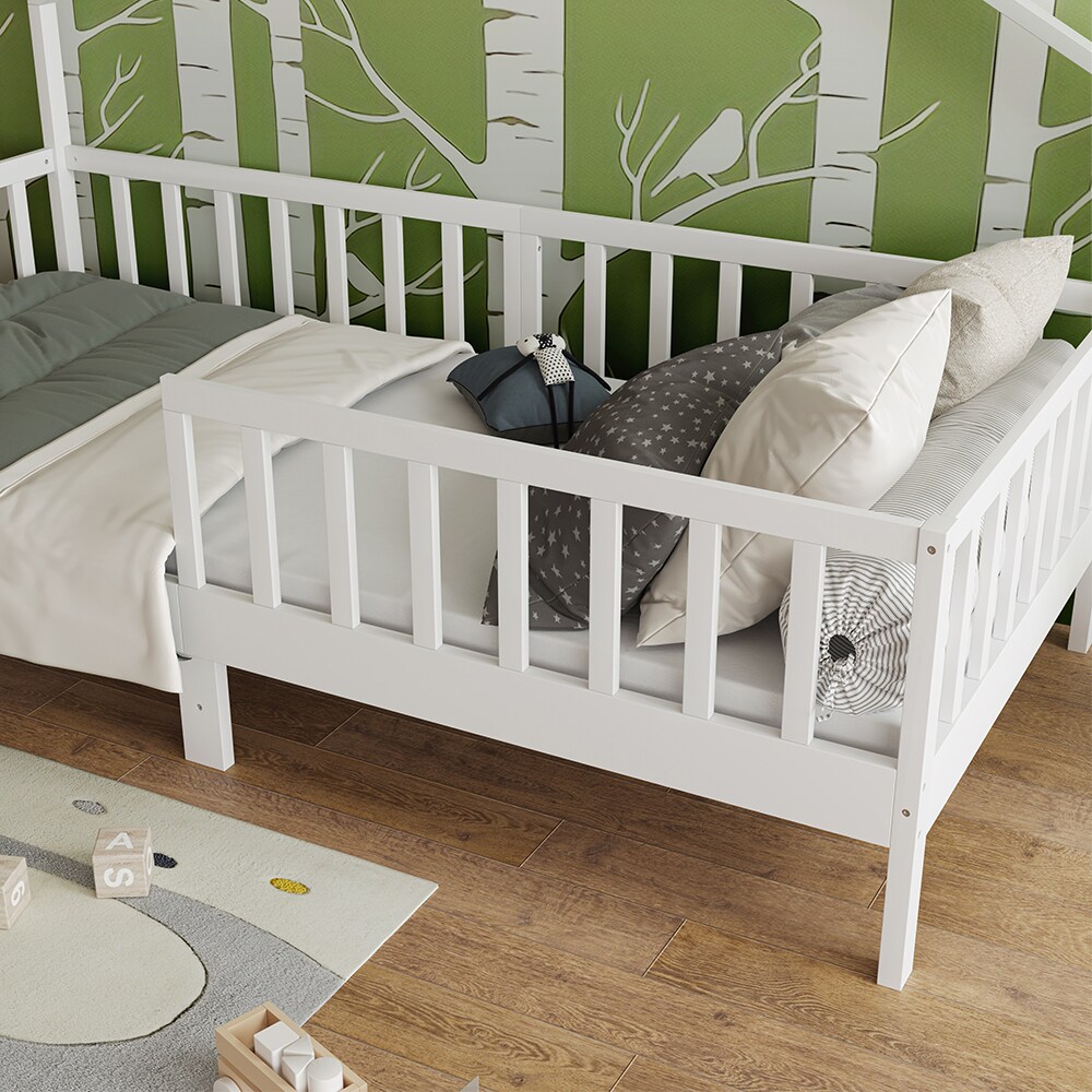 Vicco Hausbett Kinderbett Justus Weiß 90 x 200 cm mit Matratze modern