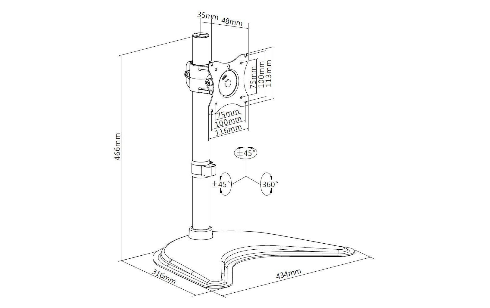 Monitor-Standfuss Basic Single bis 10 kg – SchwarzDeskmount