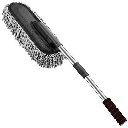 MoKo Car Duster, multifunctionele autowasborstel exterieur en interieur microfiber stofdoek met uitschuifbare handgreep voor reiniging - grijs