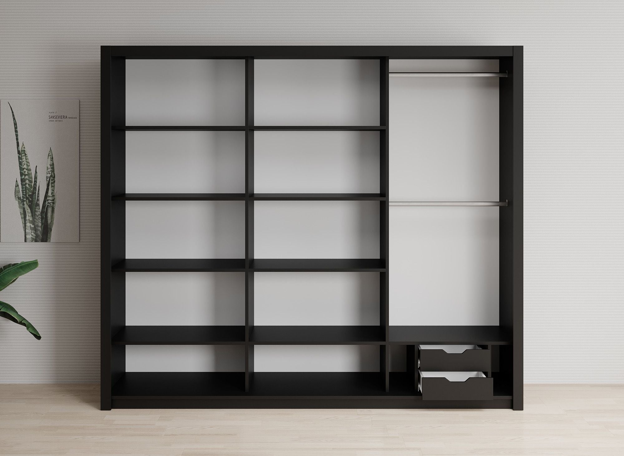 Blake - Kledingkast met schuifdeuren - Zwart - 250x62x215 cm