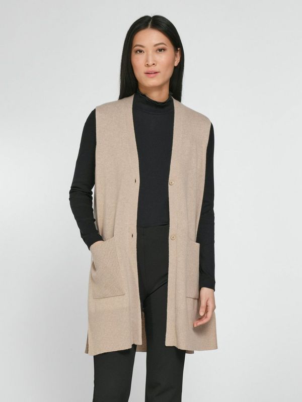 INCLUDE - Lang Mouwloos Vest - Beige - V-hals - Oversized Model