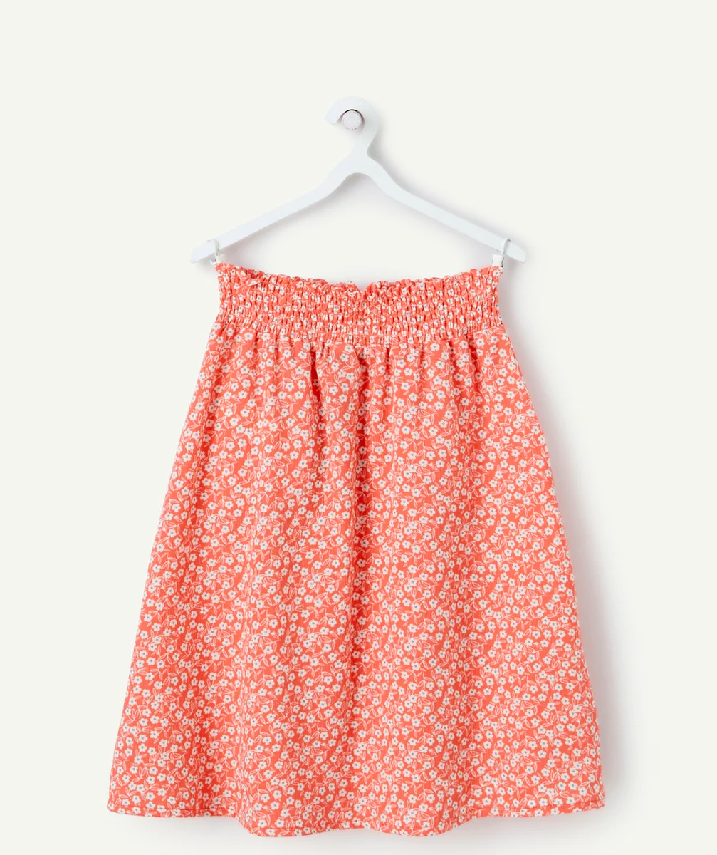 JUPE MI-LONGUE FILLE EN COTON FLEURIE ROSE